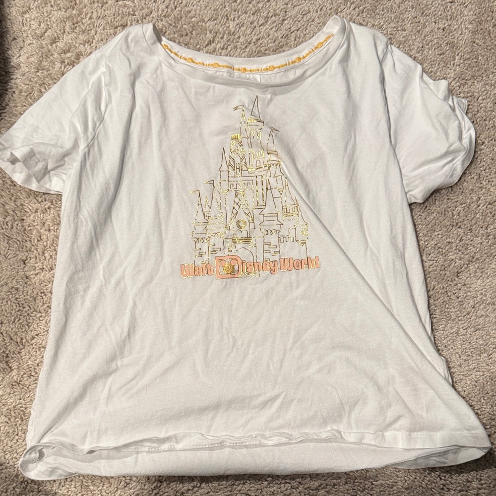 Disney White Tee with Gold and Orange Castle Design